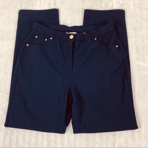 Tan Jay Pants Womens 10 Navy Blue Elastic Waist Walking Trousers Gold Rivets